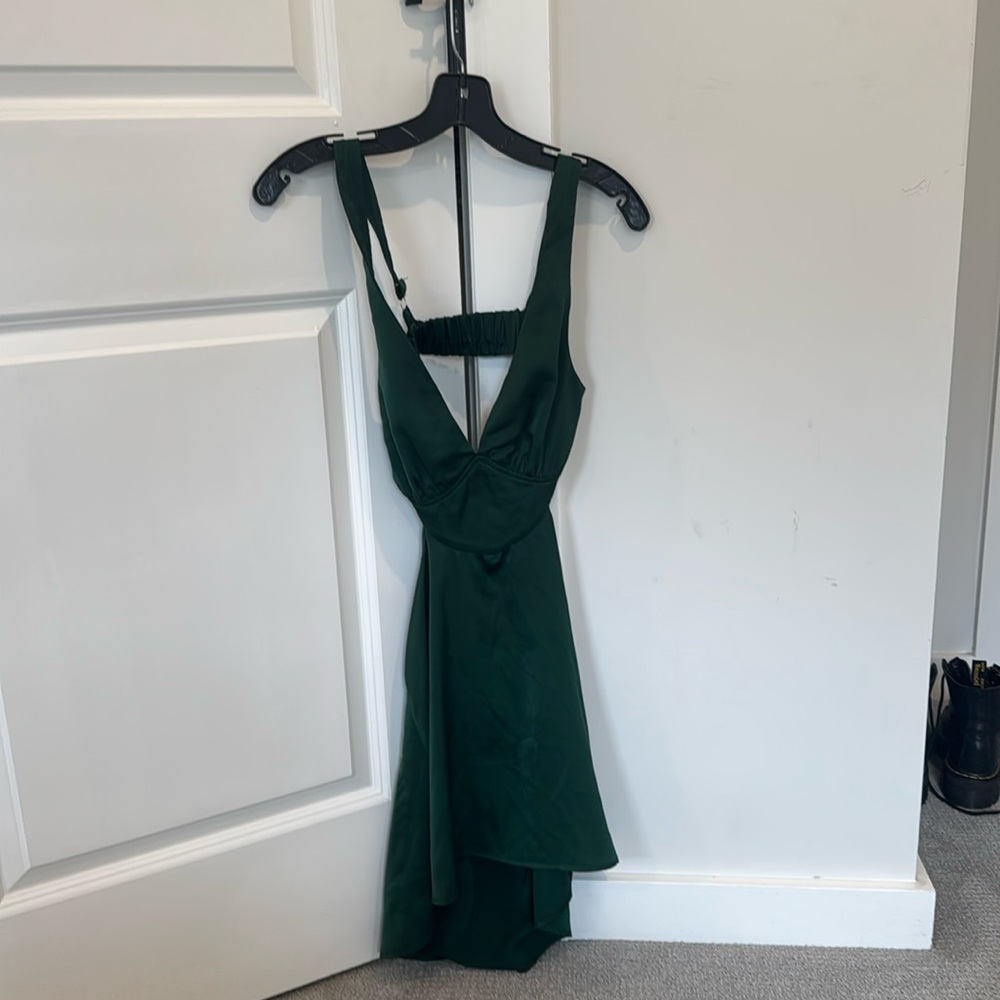 Dark green open back beginning boutique mini dress size AUS 8 but US 4